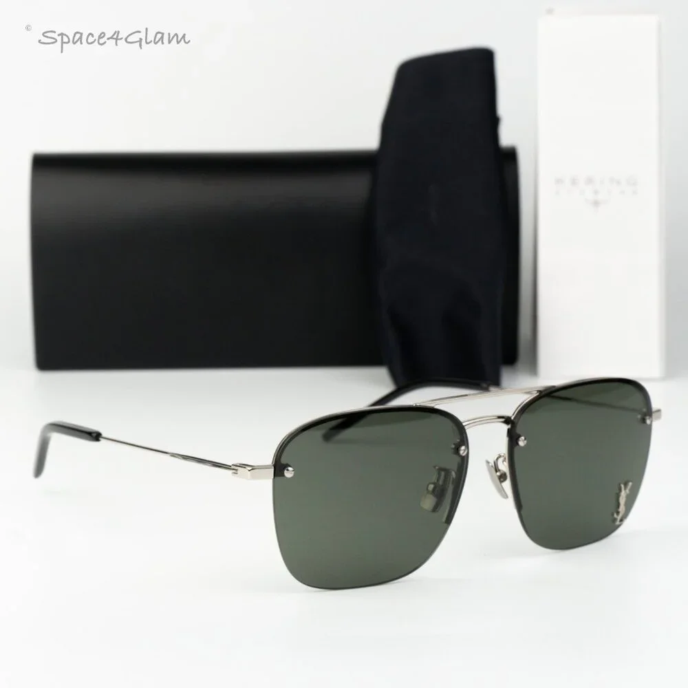Saint Laurent Men Sunglasses Silver Grey Pilot SL309M 002 NEW AUTHENTIC
